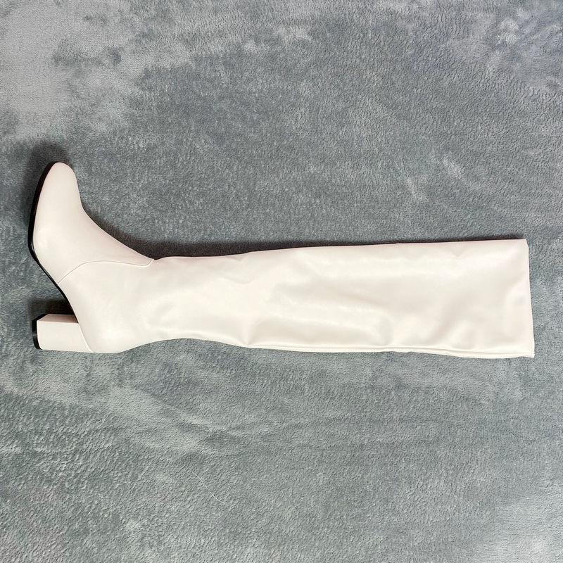 Fashion Knee High Boots Womens Winter Boots Thick High Heels Long Boots Round Slip On Spring Autumn Shoes Woman Black White Y200114