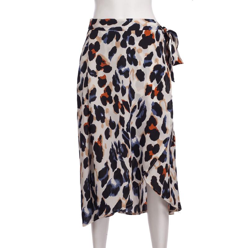 Maoxzon New Womens Sexy Leopard Print Long Skirts For Ladies Spring Summer High Waist Split Chiffon Maxi Skirts Bandage Skirt