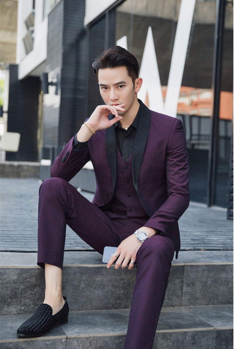 Handsome Three Pieces Groomsmen Suits Custom Made Modest Printed Pattern Slim Fit Mens Business Wedding Suits(Jacket+Vest+Pants)