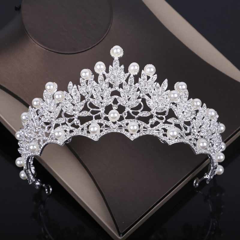 High Quality Wedding Crown Bridal Head Piece Pearl Tiara Jewelry Women Hair Accessories Set Silver Headpiece Big Pageant Crown CJ191226