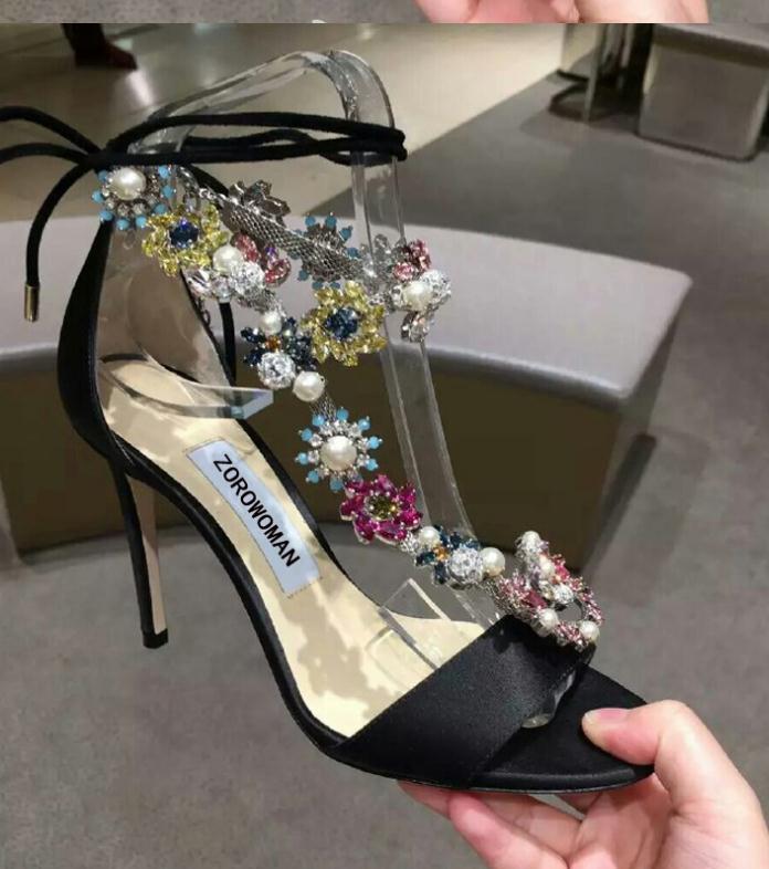 Hot Sale-fashion summer flower Fashionable summer new women's shoes with black high heels and fashion a style of sandals