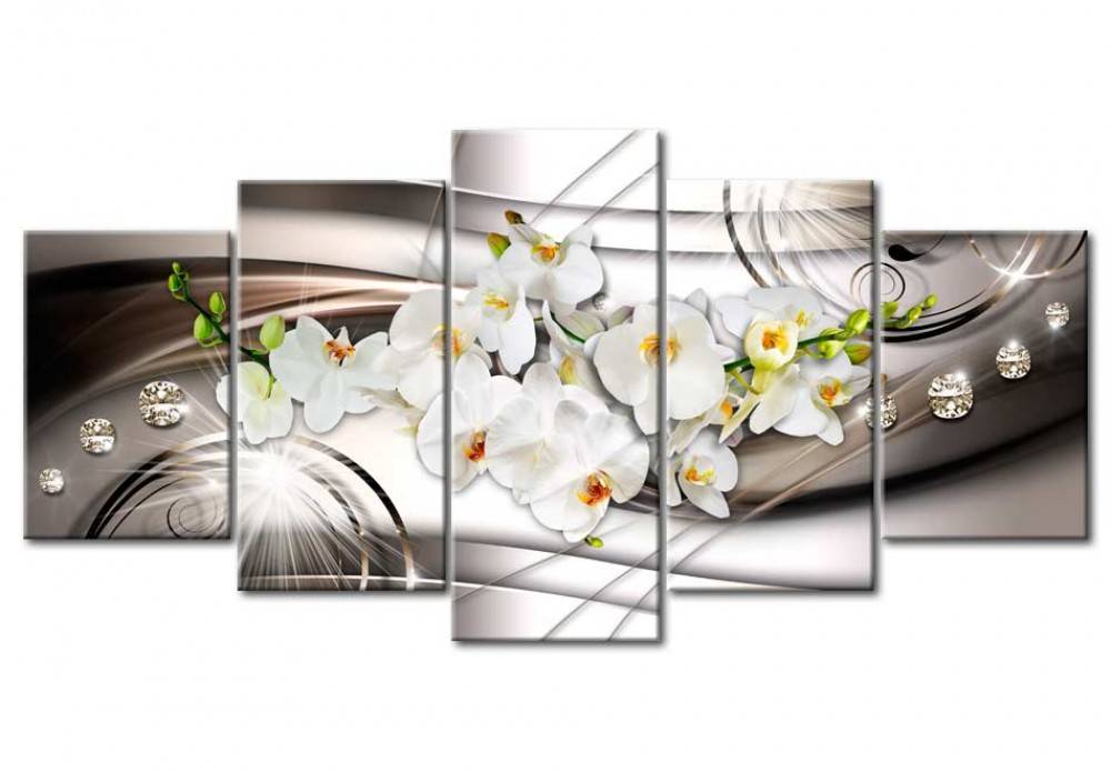 5pcs/set Unframed Diamond White Orchid HD Print On Canvas Wall Art Picture For Home and Living Room Decor