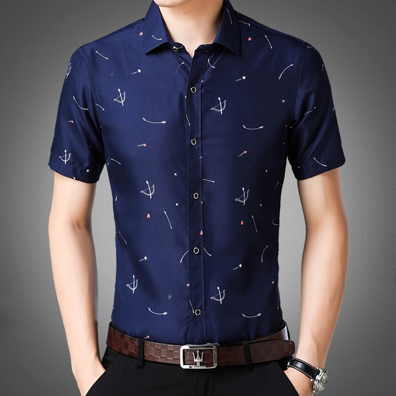 Short Sleeve Shirts Work Cloths Printed Summer Men Fashion Business Casual Simple Slim Fit Thin Color Youth New, Blue
Short Sleeve Shirts Work Cloths Printed Summer Men Fashion Business Casual Simple Slim Fit Thin Color Youth New, Blue