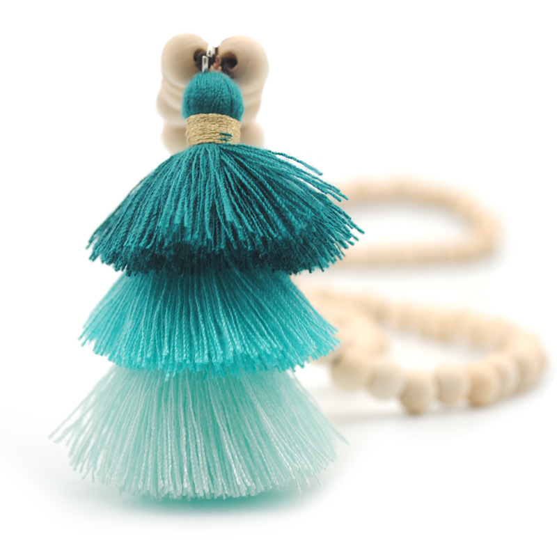 2019 18 Styles Wooden Beaded Sweater Chain Ethnic Wind Wood Beads 3 Layered Tassel Pendant Necklace Long Necklaces for Women Girl Gift