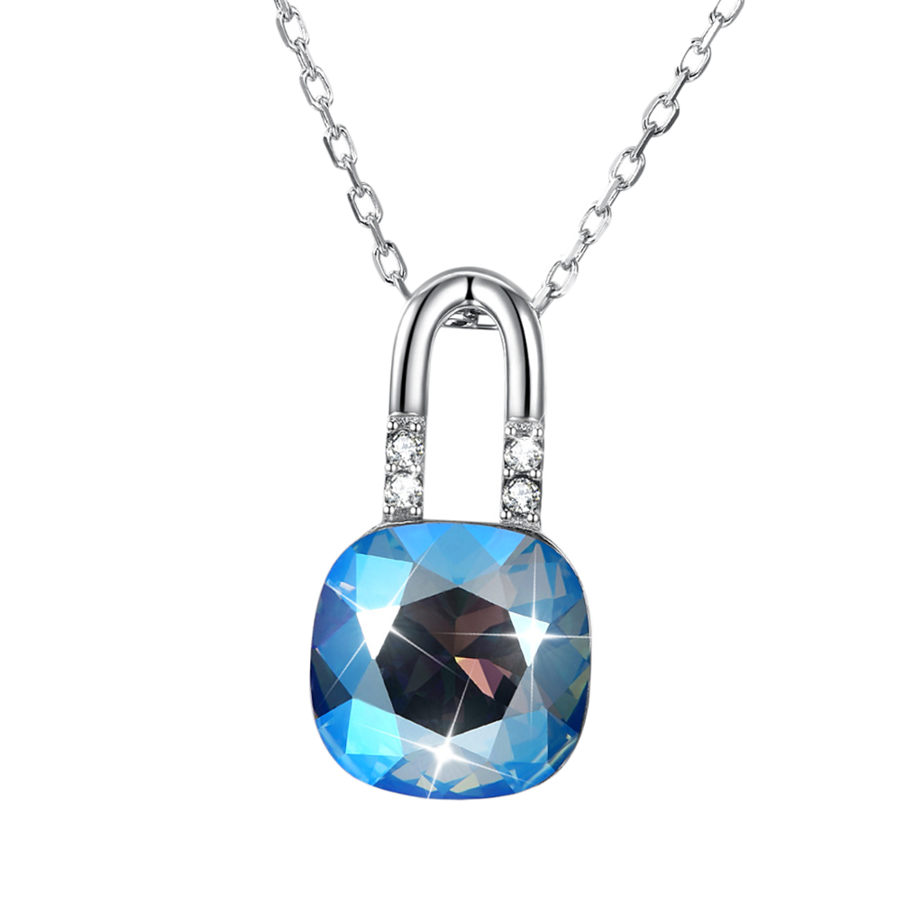 Lock Shape Crystal Necklace Pendant 925 Silver Necklace Chain