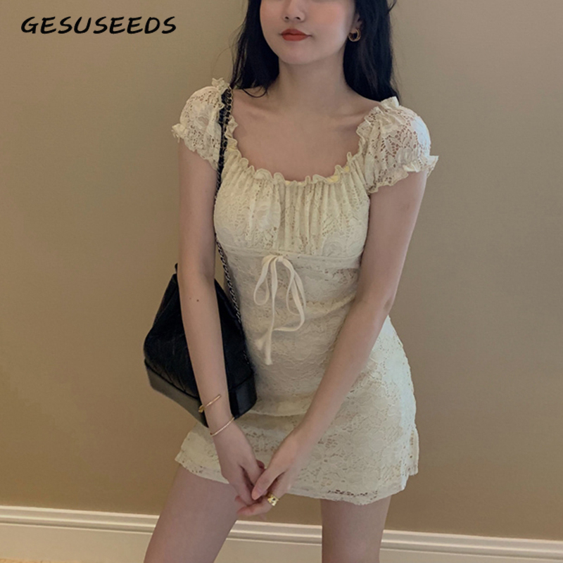 Summer dress vintage lace dress elegant puff sleeve mini sexy off shoulder ruffle ruched causal vestidos korean, Beige
Summer dress vintage lace dress elegant puff sleeve mini sexy off shoulder ruffle ruched causal vestidos korean, Beige