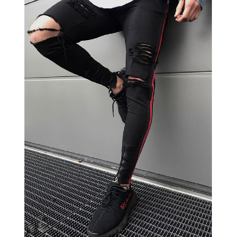 with Holes Jeans Men's Summer Slim Fit Ripped Pants Feet Zipper Sale Hot Selling Skinny Pants, Black and white with pattern
with Holes Jeans Men's Summer Slim Fit Ripped Pants Feet Zipper Sale Hot Selling Skinny Pants, Black and white with pattern