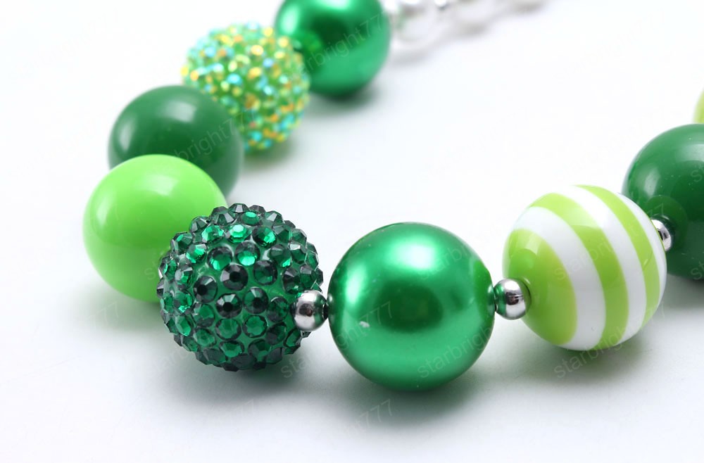 Fashion Kids Girls Green Color Chunky Beads Necklace Spring Style Child Bubblegum Necklace Baby Chunky Jewelry Newest