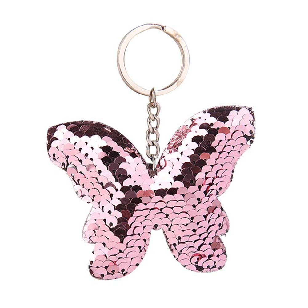 Car Sparkling Colorful Sequins Butterfly Shape Pendant Keychain Car Key Ring Holder Hanging Decoration Keychain Sequins Decor 12