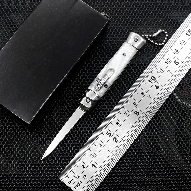 New 4.75 Inch Mini Automatic Knife Mirror Blade 7 Colors Resin Handle Key Scri le dao knife outdoor edc multi-function cutter
New 4.75 Inch Mini Automatic Knife Mirror Blade 7 Colors Resin Handle Key Scri le dao knife outdoor edc multi-function cutter