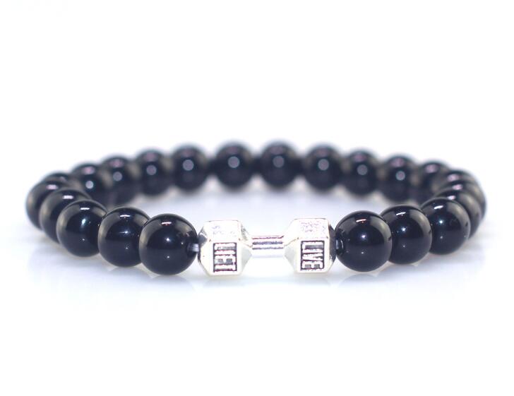 Shiny Dumbbell Bracelet Couple Bracelet Fitness Dumbbell Black Shiny Beaded Bracelet WY357