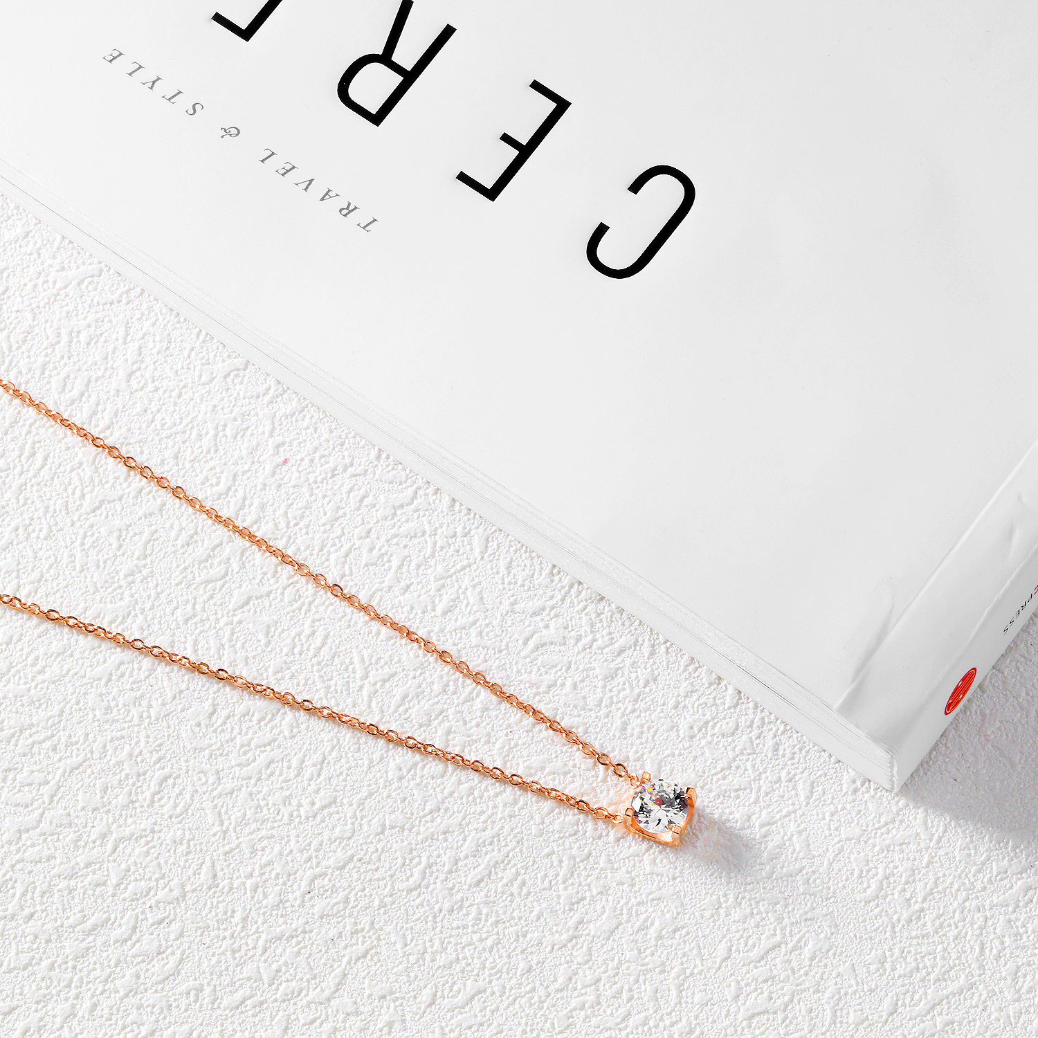 Classic Charm Pendant Necklace Single Diamond Stone Stainless Steel 18k Rose Gold Plated Necklace Jewelry Woman Gift