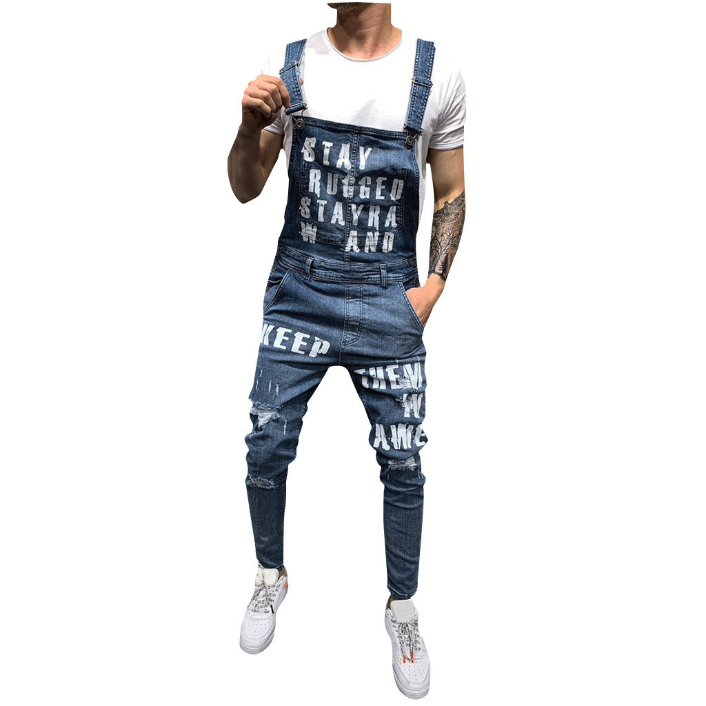 2019 Fahsion mannen Casual Losse Pocket Overalls Comfortabele Denim Jumpsuits Bib pants Plus Big Size Jeans Man Blauw Broek