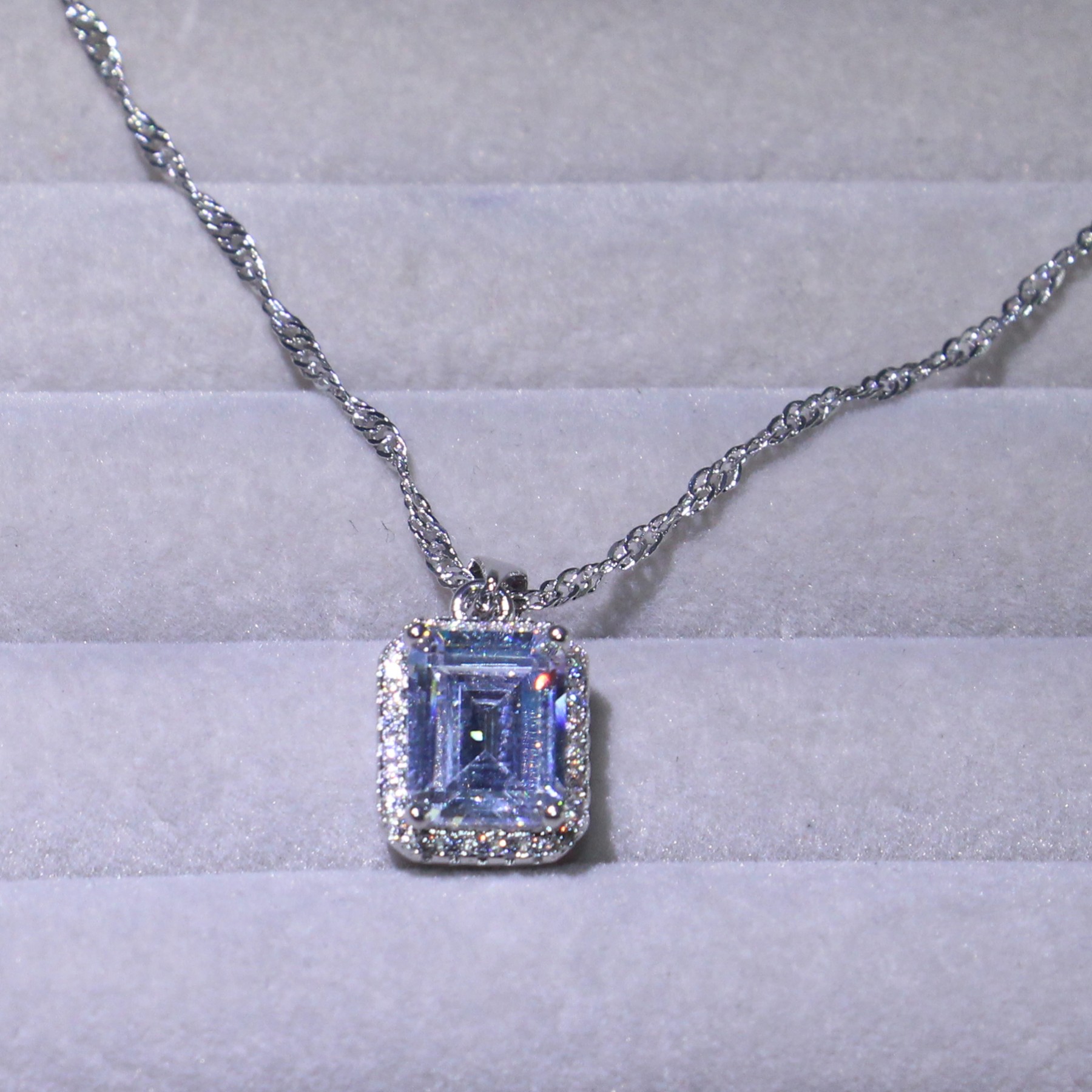White Topaz Princess Cut Vintage Sterg Sier Wedding Necklace for Women