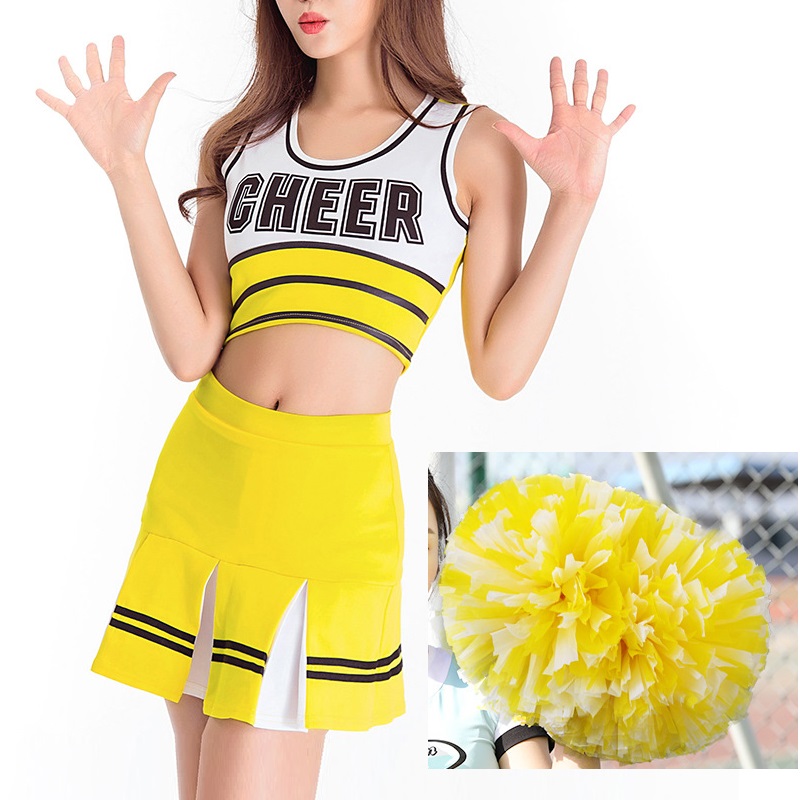 With 2PCS Cheerleader Pom Poms Yellow Sexy High School Cheerleader Costume Cheer Girls Uniform Party Outfit Women Fancy Dress
With 2PCS Cheerleader Pom Poms Yellow Sexy High School Cheerleader Costume Cheer Girls Uniform Party Outfit Women Fancy Dress