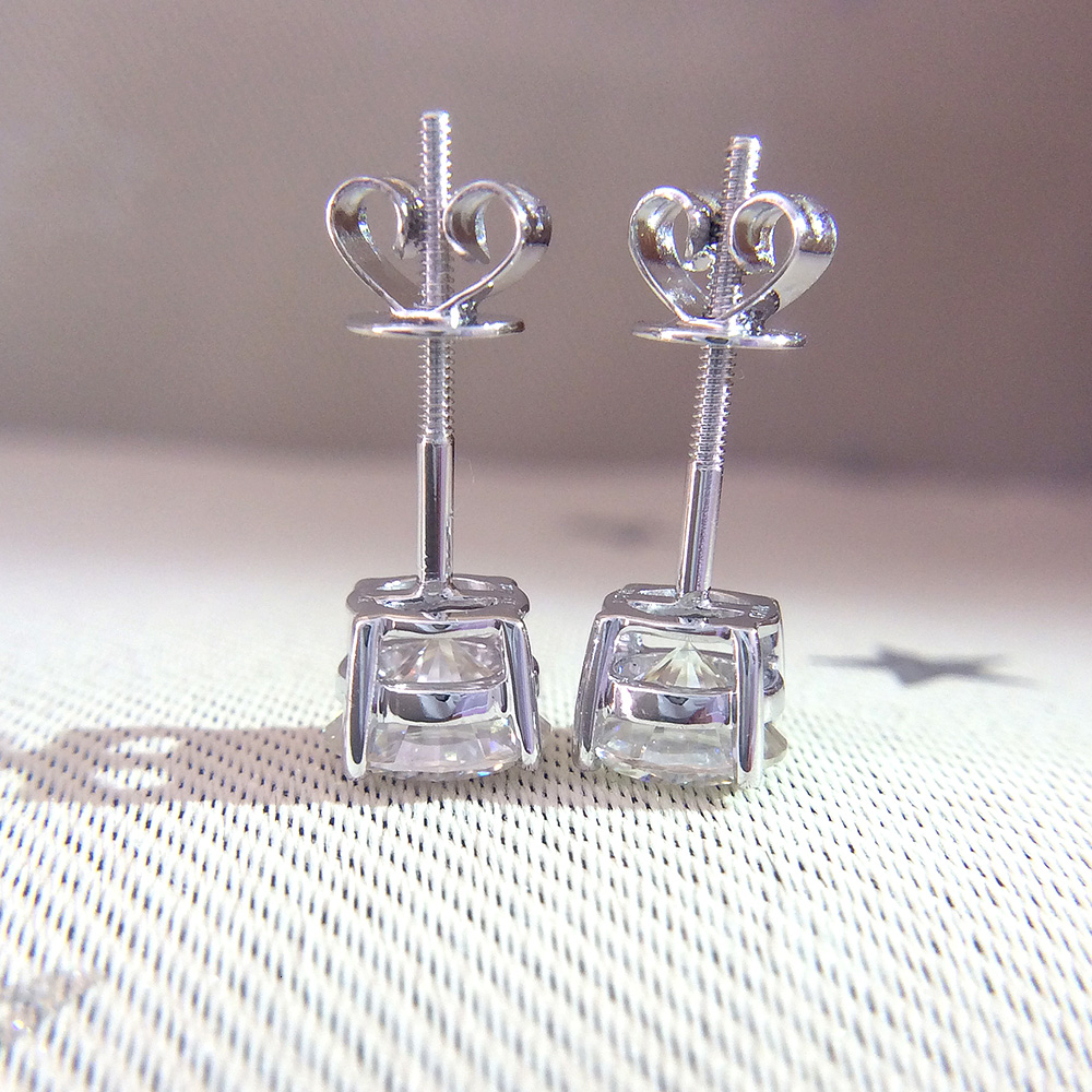 Genuine 14K 585 White Gold Screw Back DF Color 2ctw Test Positive Round Cut Moissanite Diamond Earrings For Women CJ191203