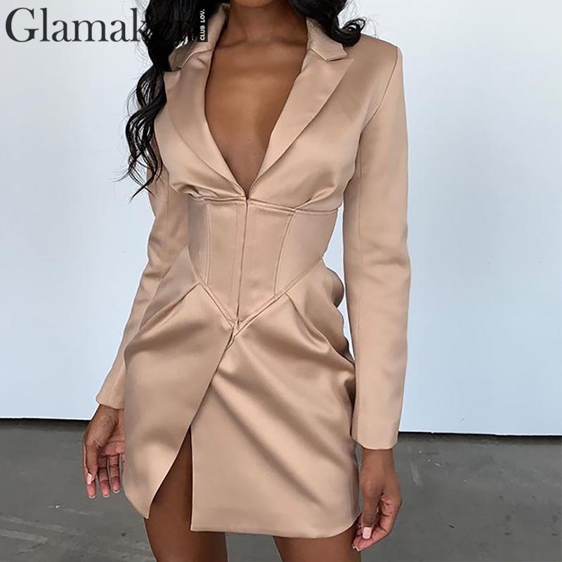 Wholesale-Glamaker V neck khaki sexy blazer dress Women autumn winter bodycon elegant thin coat outwear Female party club night blazer
Wholesale-Glamaker V neck khaki sexy blazer dress Women autumn winter bodycon elegant thin coat outwear Female party club night blazer
