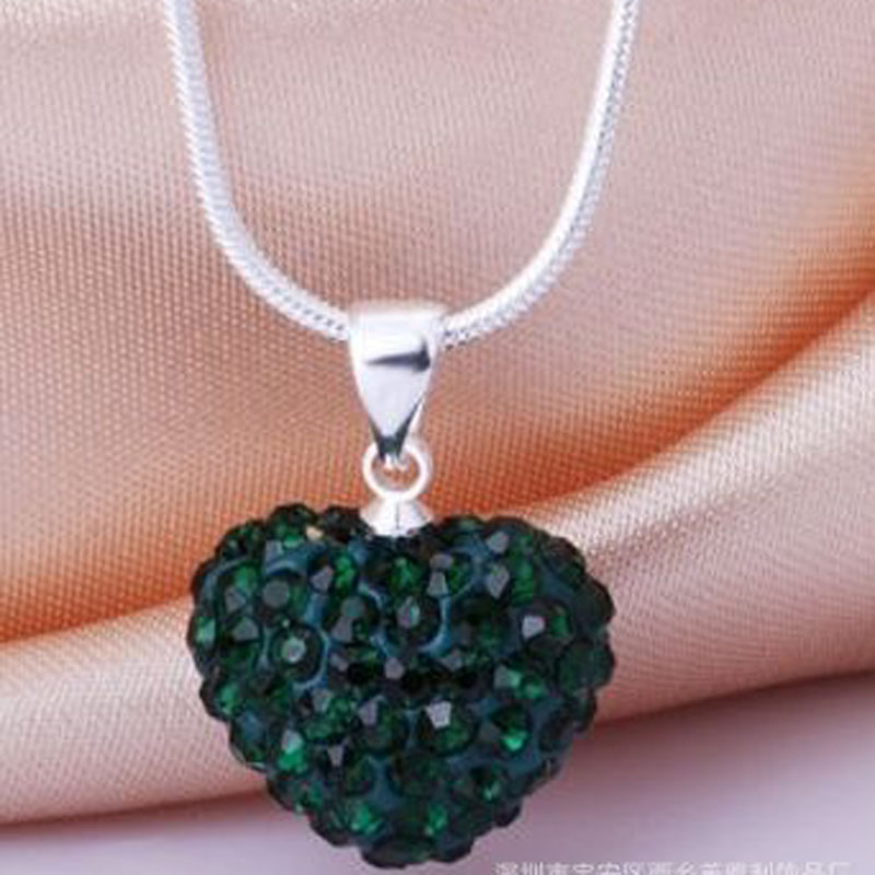 Hot Selling Love Heart Pendants Necklace Multicolor Genuine Crystal Disco Ball Lady s925 Silver Jewelry for Women Girls