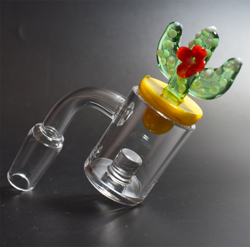 Factory Price 4mm Reactor Core 25mm Flat Top Quartz Banger Nail Set & Colored Duck Cactus Carb Cap for Dab Oil Rig Glass Bongs