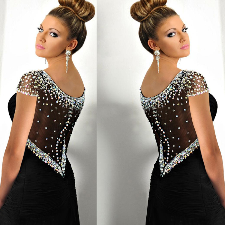 High Side Split Mermaid Evening Dresses Rhinestone Scoop Neck Formal Open Back Long Prom Party Gowns Custom Made Women Dress