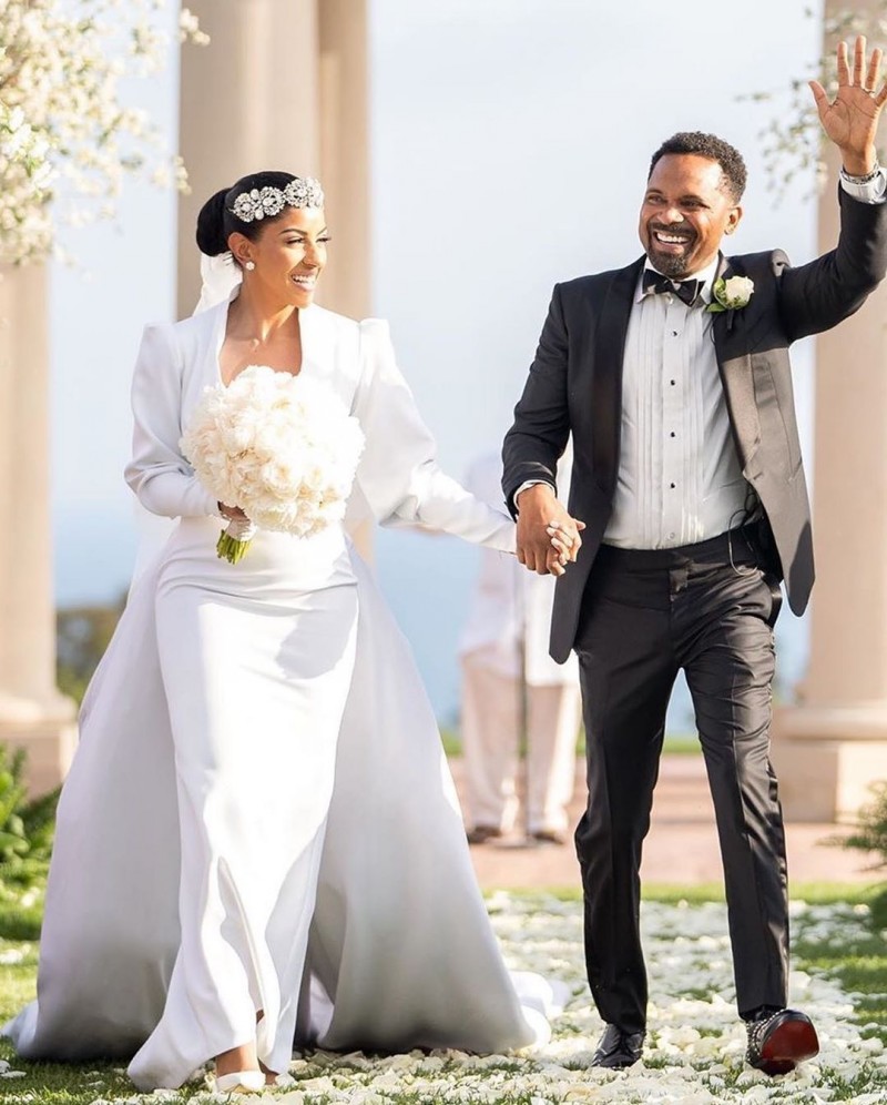 african long sleeve dresses with detachable train satin v neck boho robes de marie mermaid wedding gowns