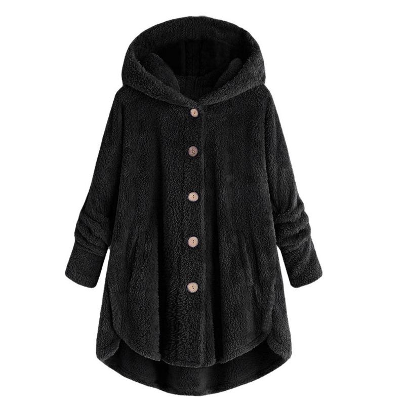 Female Jacket Plush Fashion Warm Women Button Coat Fluffy Tail Tops Women's Hooded Jackets Pullover Loose Sweater#J30 B4