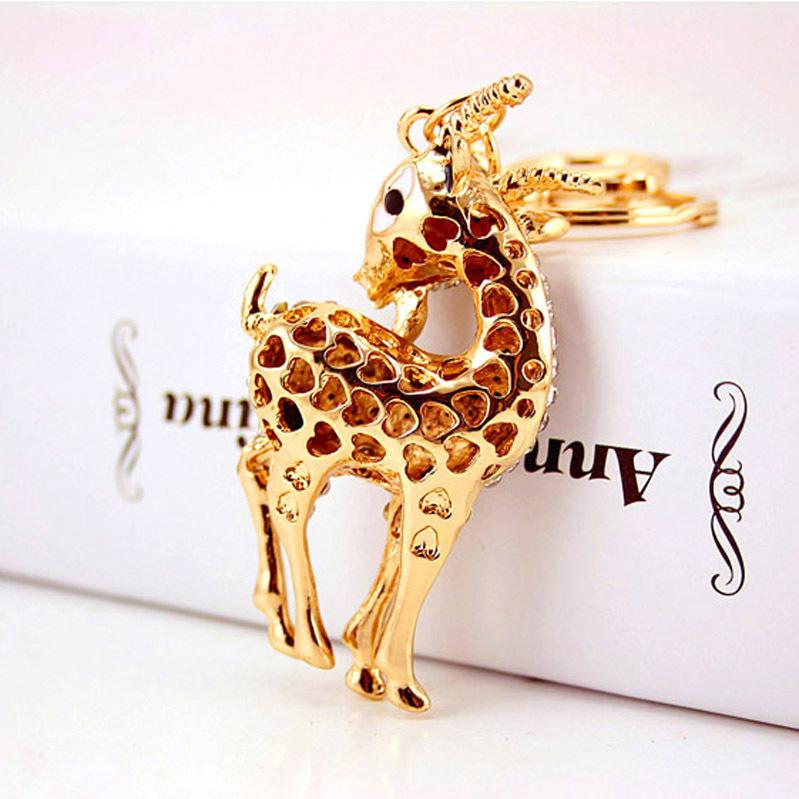 Full Rhinestone Metal Animal Goat Sheep Pendant Car Keychain Gold Tone Alloy Car Accessories Key Holder Women Bag Accessory 3pcs