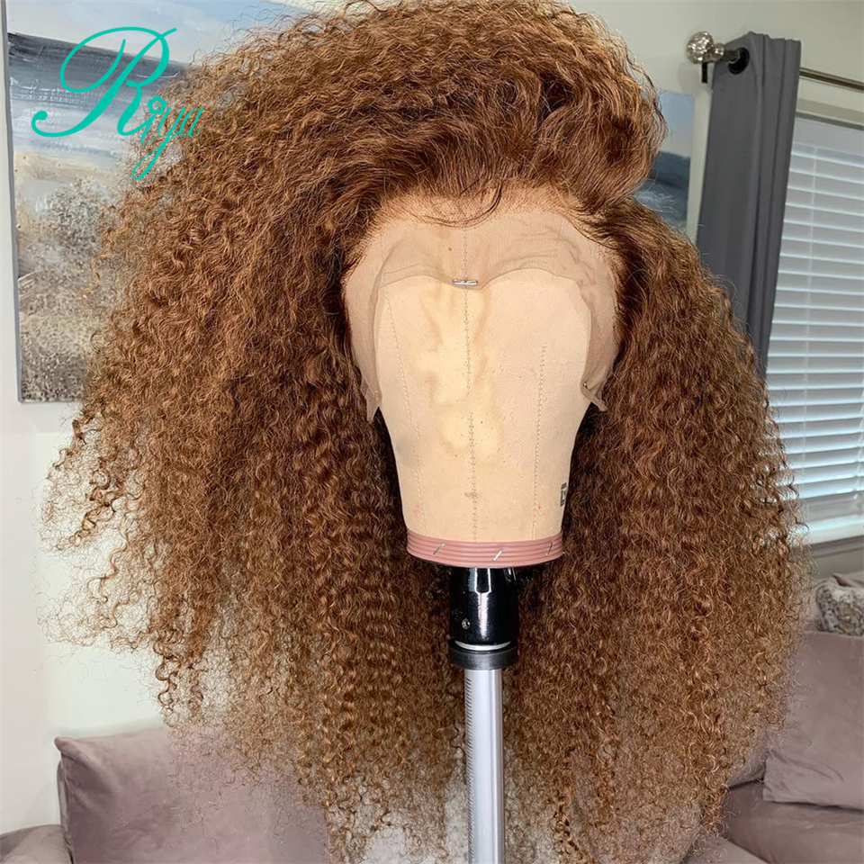 Free shipping Light brown kinky Curly synthetic Lace Front Wig 180Density Glueless free Part Preplucked Brazilian Wigs Bleached Knots For Women