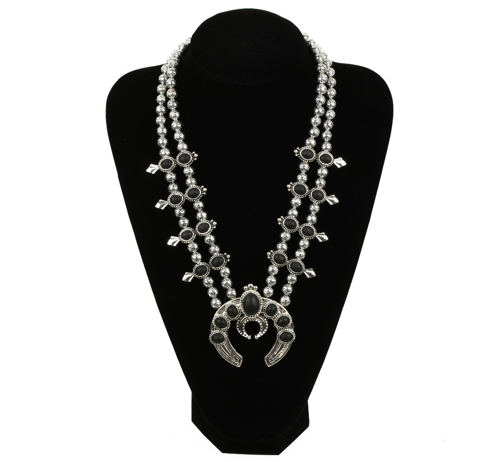 selling Pumpkin flower necklace Vintage silver stone squash blossom N21789 V191128