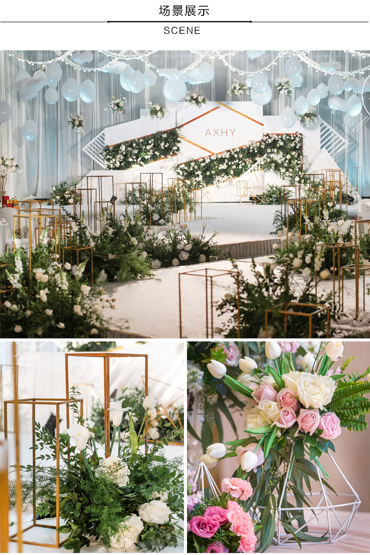 DIY Flower Wedding Centerpieces stage backdrops aisle walkway Floor Vases Flowers Vase Metal Pillar Road Lead photo prop metal Rack vases