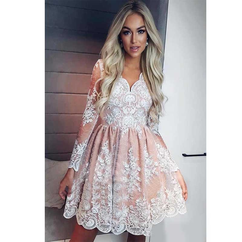 Vintage Long Sleeve Arabic Short Homecoming Cocktail Dresses 2020 New Sheer Long Sleeve White Appliuqes Ruffles Prom Evening Gowns