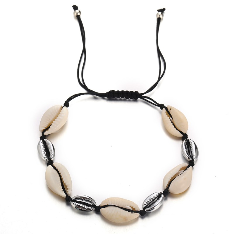 Shell bracelet handmade woven shell wax rope men and women beach anklet bracelet 8.5-11 inches adjustable