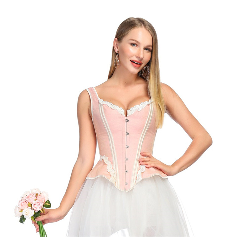 Women Vintage Halterneck Contrast Panel Overbust Padded Corset with Side Hip Curve Lace Up Coselet Fashion Dancing Corset Top Multicolor