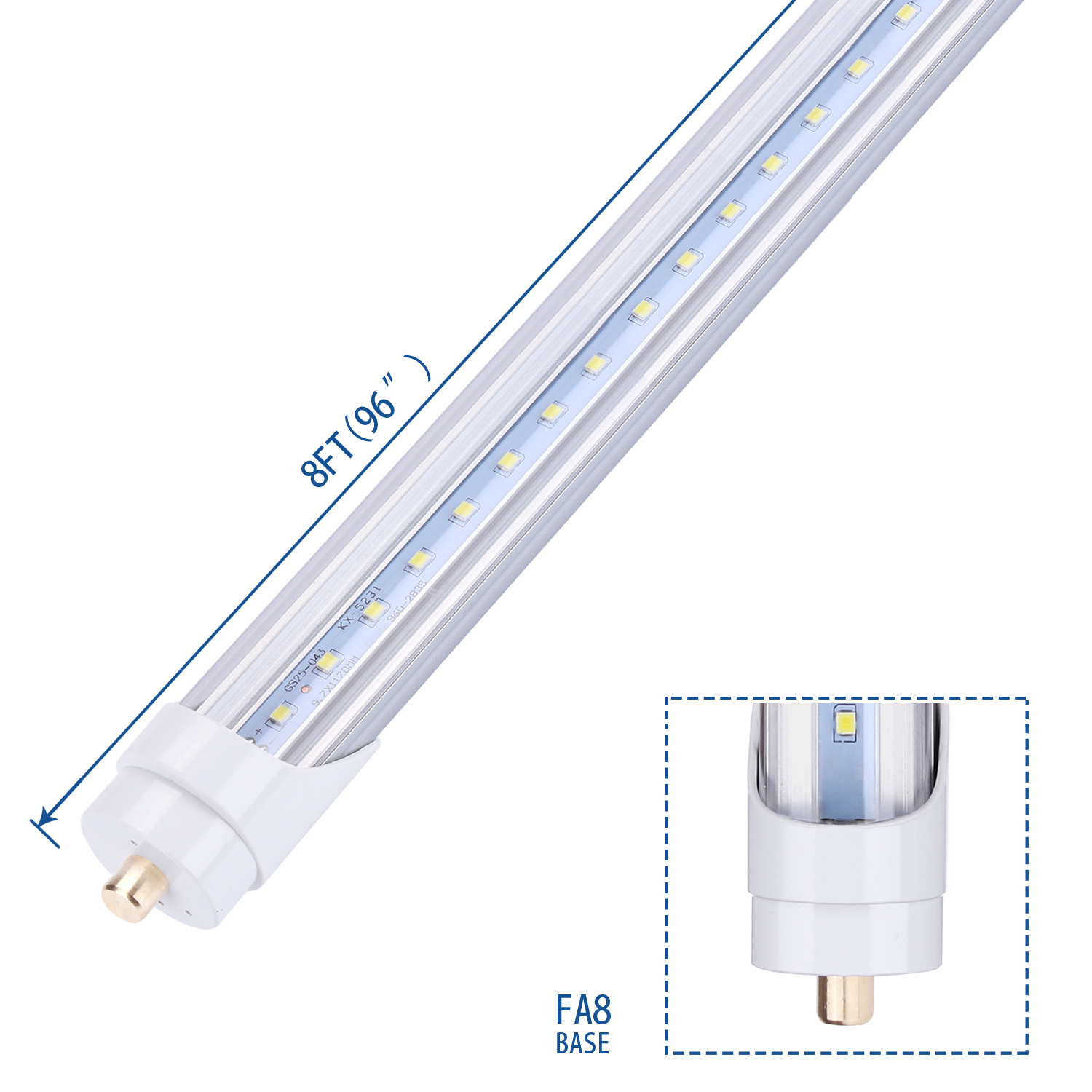 8 Foot Led Lights, F96T12 8ft Led Bulbs Fluorescent Replacement, T8 T10 T12 96" 45Watt FA8 Single Pin LED Shop Lights