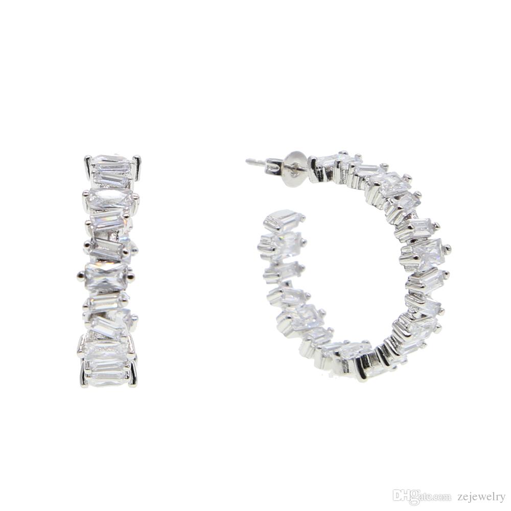 2018 New Fashion small Square clear Zircon classic hoop Earrings Upscale Gold/rose/sliver color Earring for Women girls wedding Jewelry gift