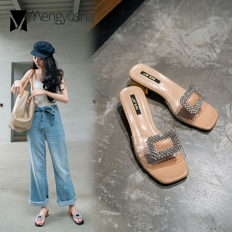Crystal Transparent band open toe slingback women sandals metal thick low heels shoes woman slippers slip on clear sandalias2020, Black
Crystal Transparent band open toe slingback women sandals metal thick low heels shoes woman slippers slip on clear sandalias2020, Black
