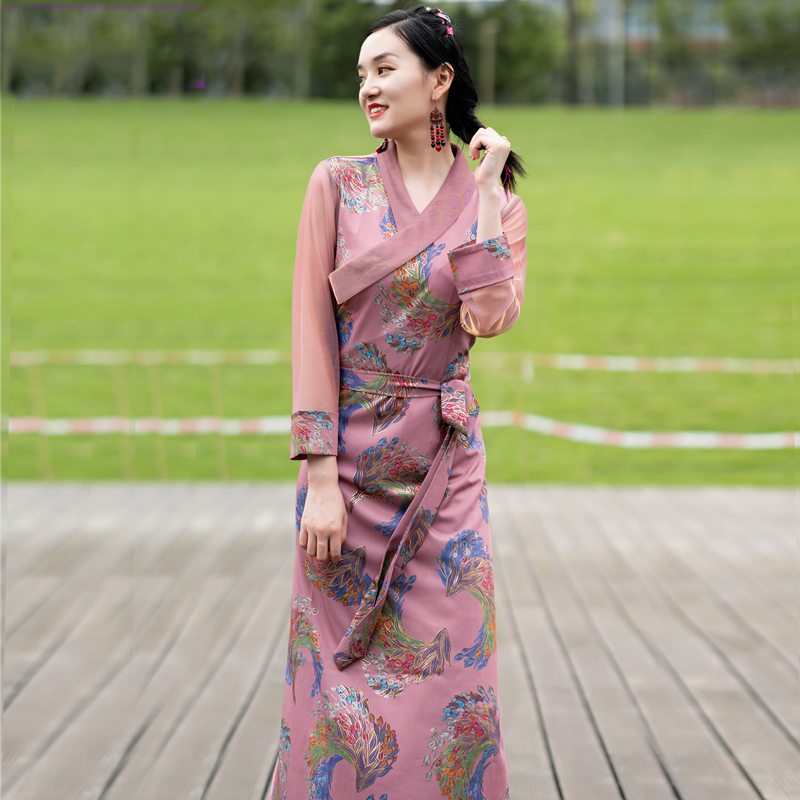 Summer Tibetan Dress Retro long Sleeves ethnic robe Chinese Traditional Clothing for Women Tibet Clothes Oriental Dresses Vestido