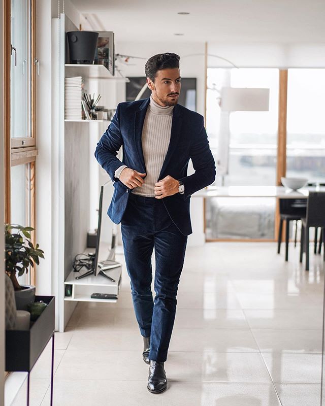 2020 Velvet Mens Suits Two Piece Tweed Suit Herringbone Peaked Lapel Custom Made Groom Tuxedos Wedding Prom Dress Jacket Pants