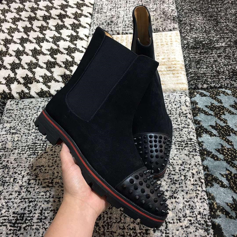 Winter Fashion Men's Ankle Boots Red Bottom Melon Spikes Boot Calfskin Leather Rubber Lug Sole Bottes Famous Party Wedding Motorcycle Bootie
Winter Fashion Men's Ankle Boots Red Bottom Melon Spikes Boot Calfskin Leather Rubber Lug Sole Bottes Famous Party Wedding Motorcycle Bootie