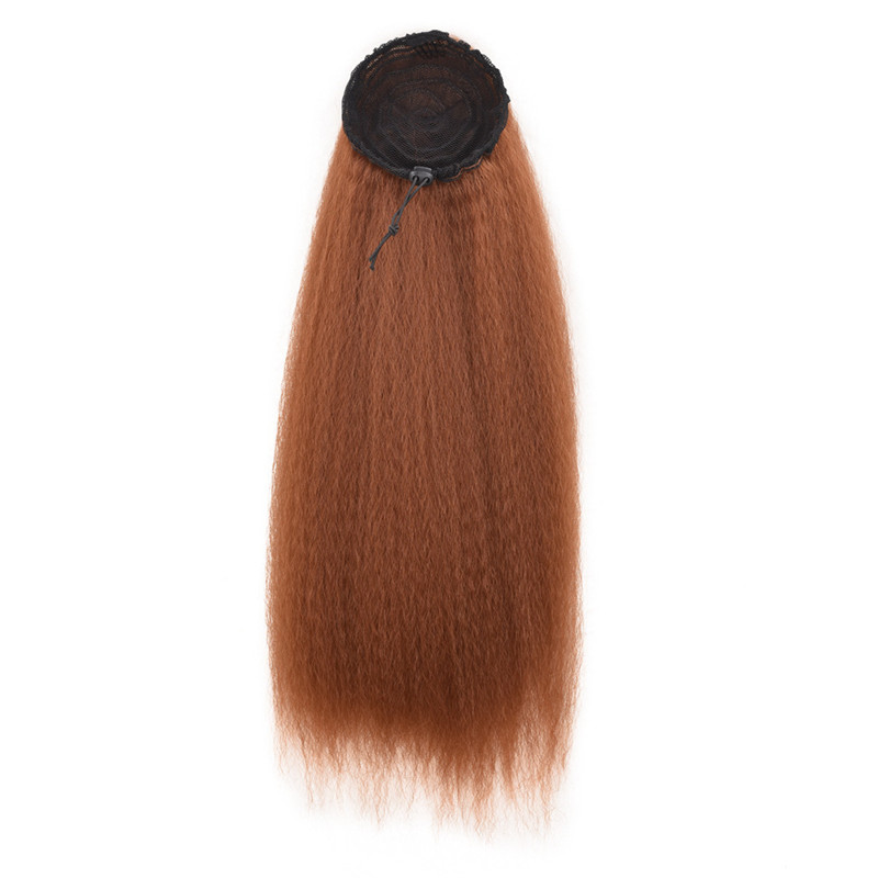 Long Drawstring Corn Ponytail Extension 22 Inch Bouffant Synthetic Afro Kinky Curly Hair Piece for Women Black Brown color
