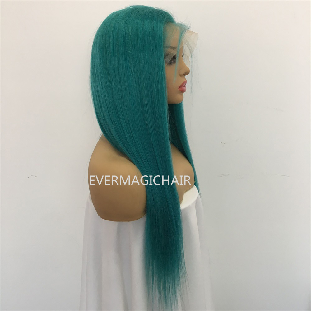 Pure Teal Full Lace Human Hair Wigs Silky Straight Brazilian Virgin Human Hair 150 Density Lace Front wig With Baby Hair Glueless