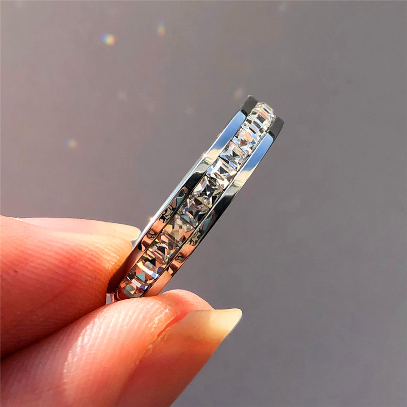 Female Crystal CZ Stone Ring Vintage Stainless Steel Women Wedding Rings Fashion Promise Yellow Gold Engagement Ring