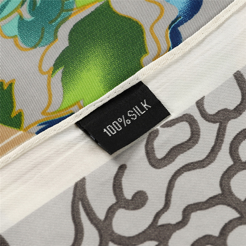 Women Square Scarves For Ladies Shawl Hijab Scarf Retro Porcelain Plate 130cm Twill 100% Silk Scarf