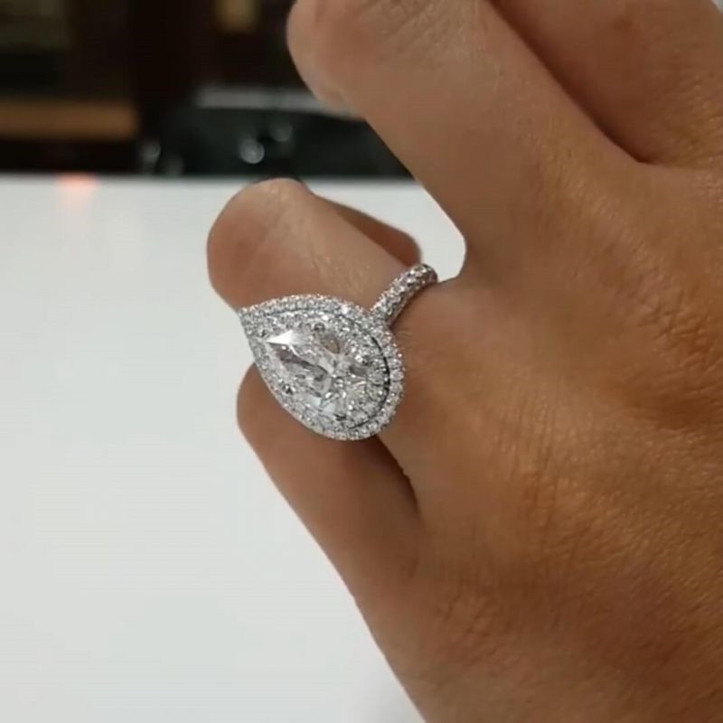 US Size 5-10 Classical Jewelry Pure 925 Sterling Silver Water Drop Pear Cut White Topaz CZ Diamond Promise Women Wedding Bridal Ring Gift