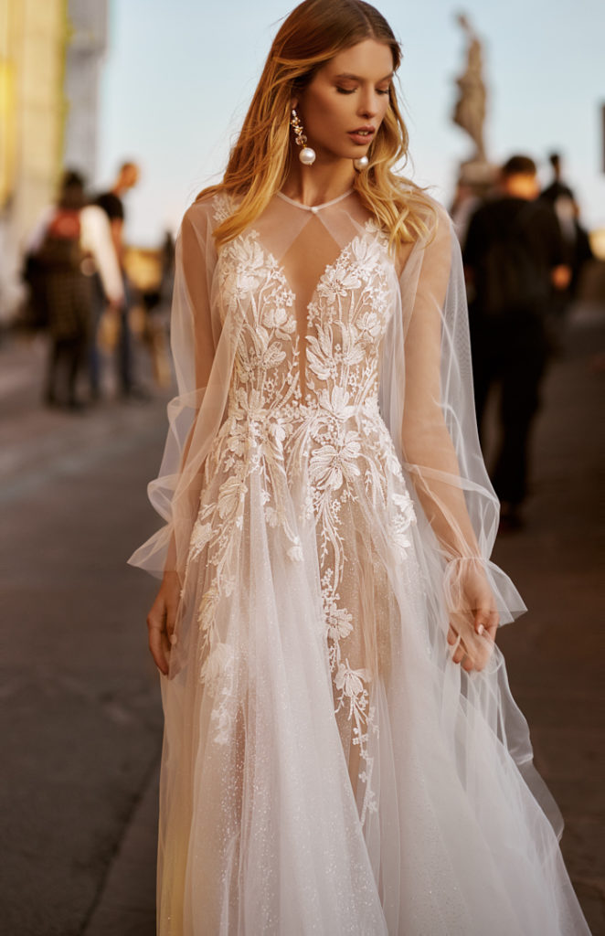chic wedding dresses with cape lace appliqued beach boho v neck tulle illusion bridal gowns vestido de novia