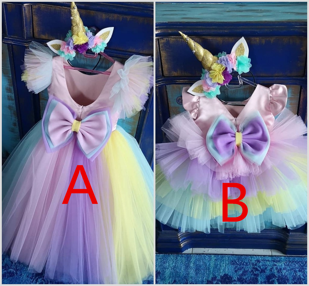Colorful Lucky Flowers Girls Dresses Rainbow Tulle Ruffles With Bow Toddlers Pageant Gowns Communion Party Dress For Wedding