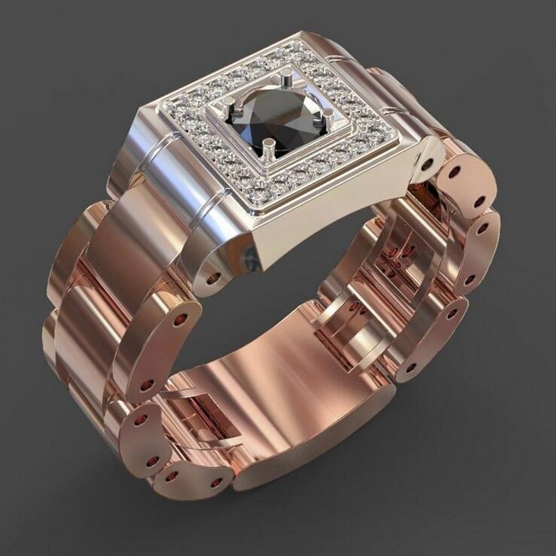 Sterg Sier Rose Gold Women's Wedding Band: Round Cut Cubic Zirconia for Lovers 4341