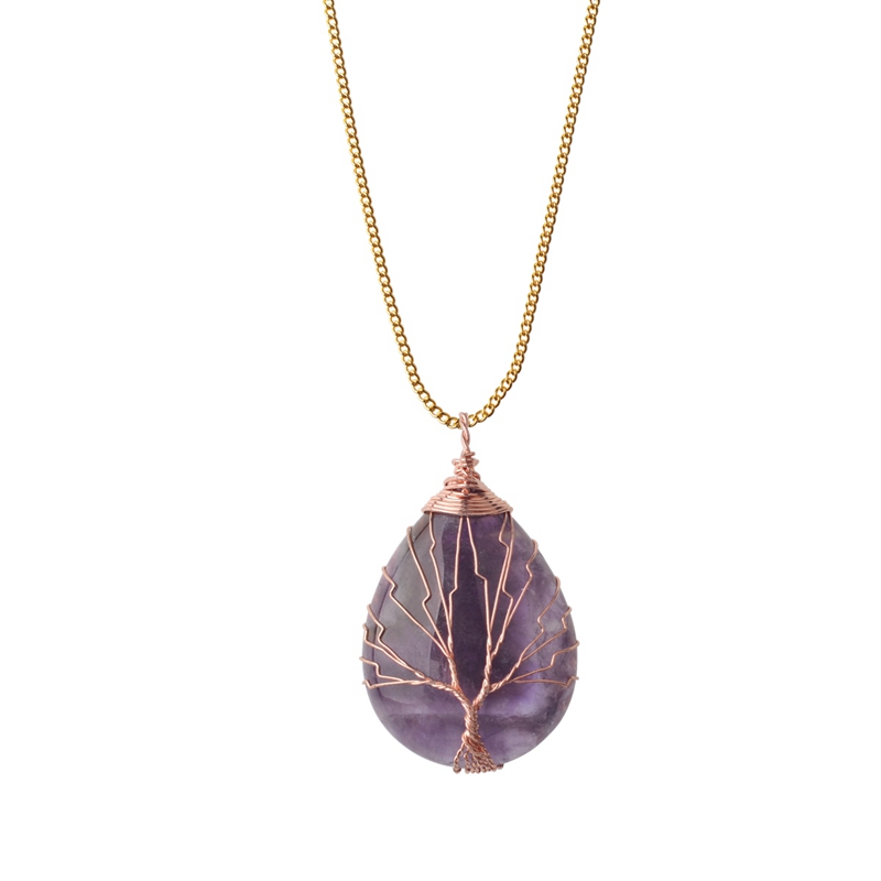 Tree of Life Wire Wrap Water Drop Necklace Pendant Natural Gem Stone DIY Jewelry Making