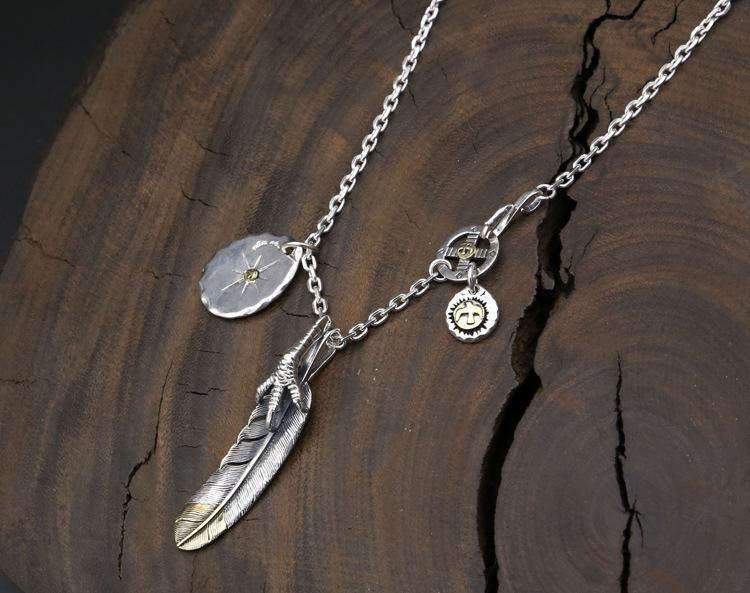 925 sterling silver fine jewelry antique silver Japanese vintage hand-made designer necklaces feather & eagle claw pendants