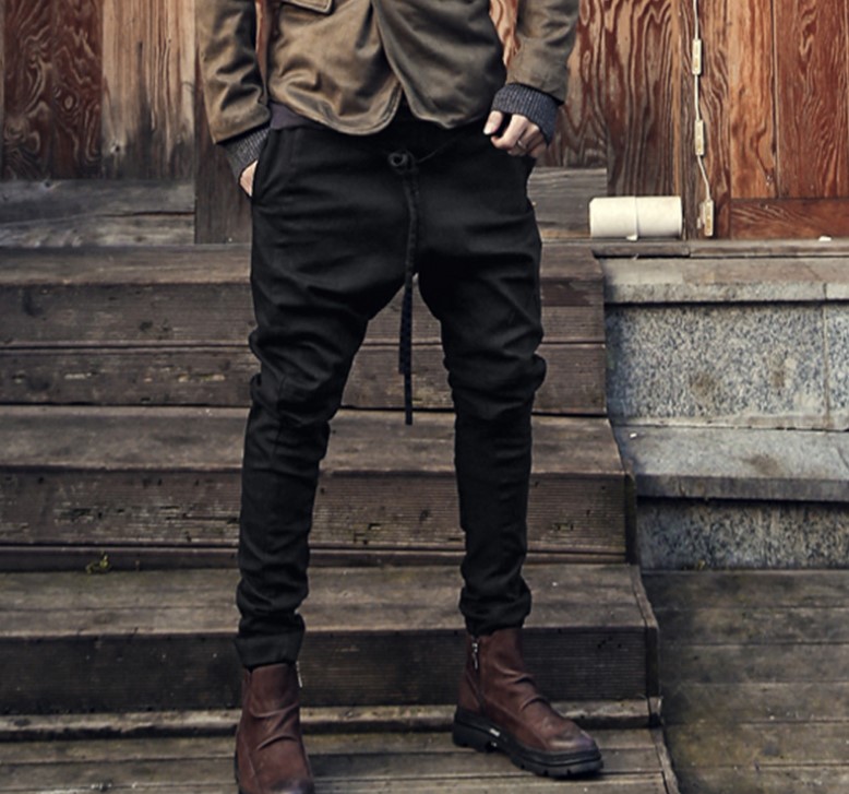Mens Pants High Streetwear Cross Pants Men Fashion Sagging Cool Drop Crotch Trousers Men Joggers Feet Pants Asian Size